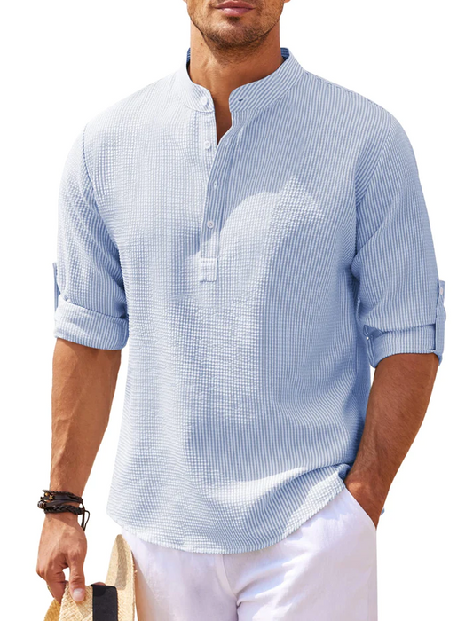 milan | henley-shirt met staande kraag blauw