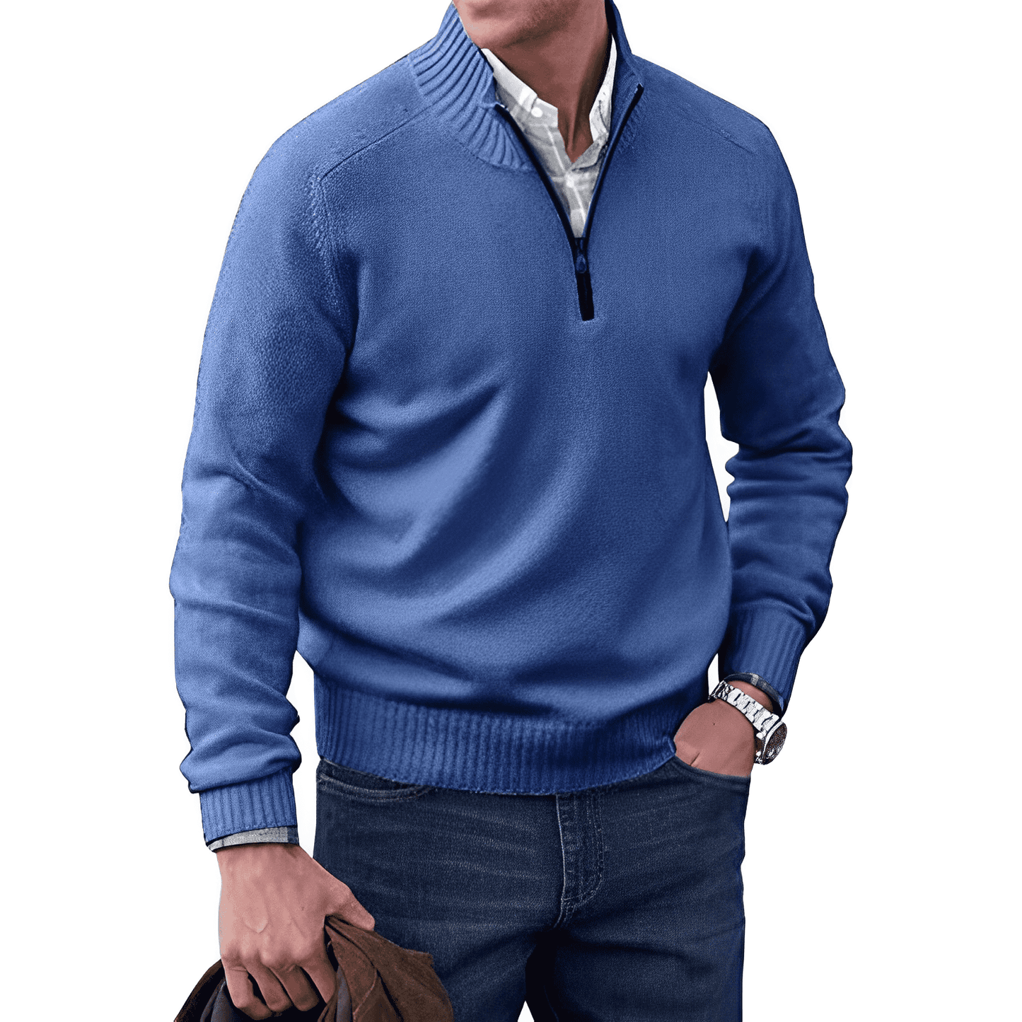 lars | kasjmier pullover met rits blauw