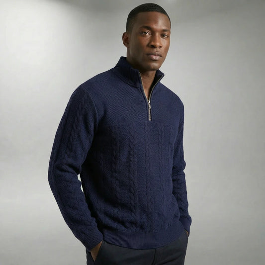 Thomas | Kabelgebreide Trui met Halve Rits