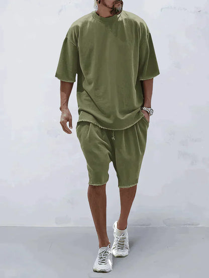 sem | oversized t-shirt en shorts set legergroen