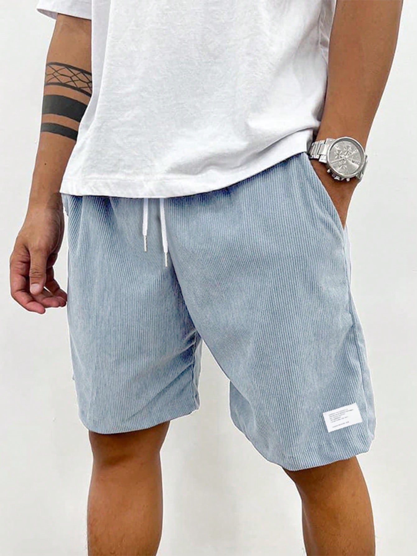 daan | heren casual shorts met kordelzug lichtblauw