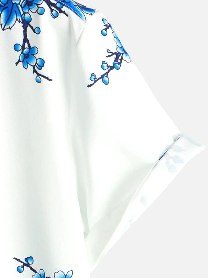 milan | zomeroverhemd korte mouw wit bloemenprint