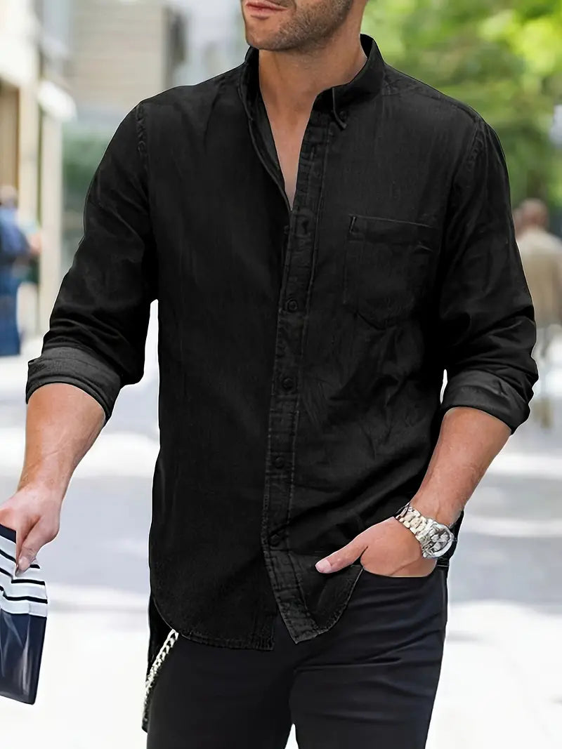 daan | casual denim shirt met lange mouwen zwart