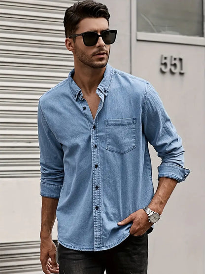 daan | casual denim shirt met lange mouwen lichtblauw