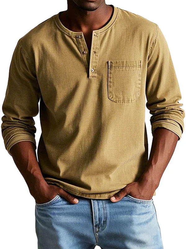 sem | langarm henley shirt relaxed fit khaki