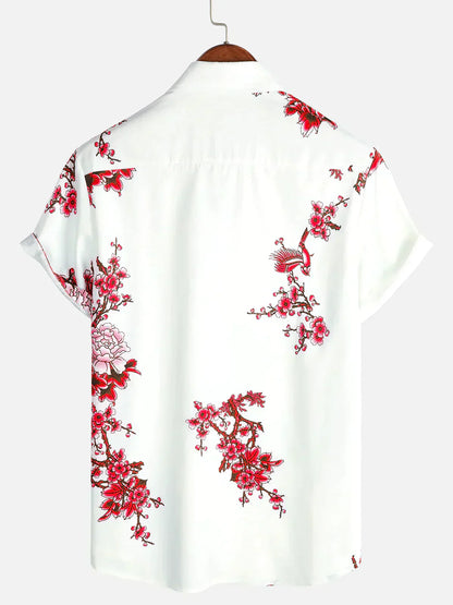 milan | zomeroverhemd korte mouw wit bloemenprint