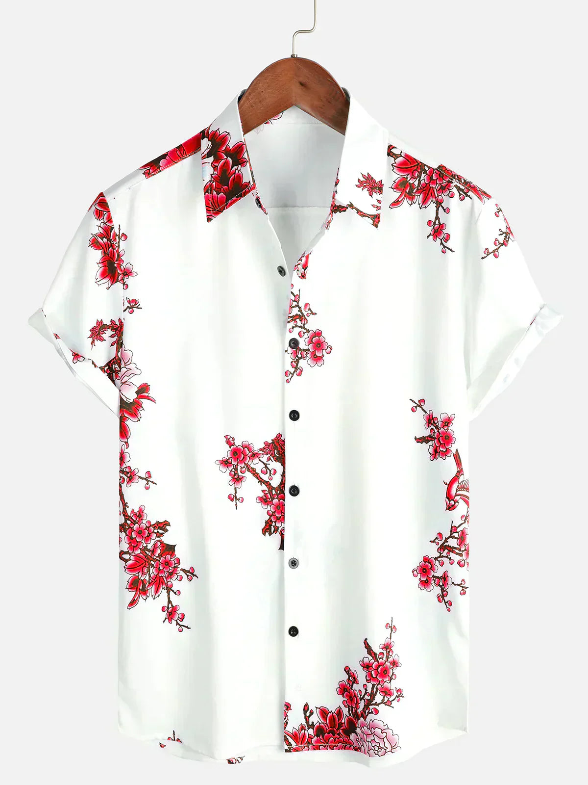 milan | zomeroverhemd korte mouw wit bloemenprint rood