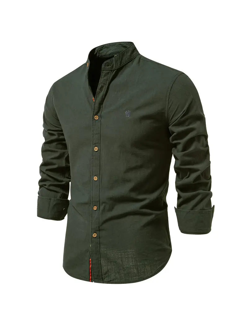 lars | heren casual overhemd met knopen legergroen