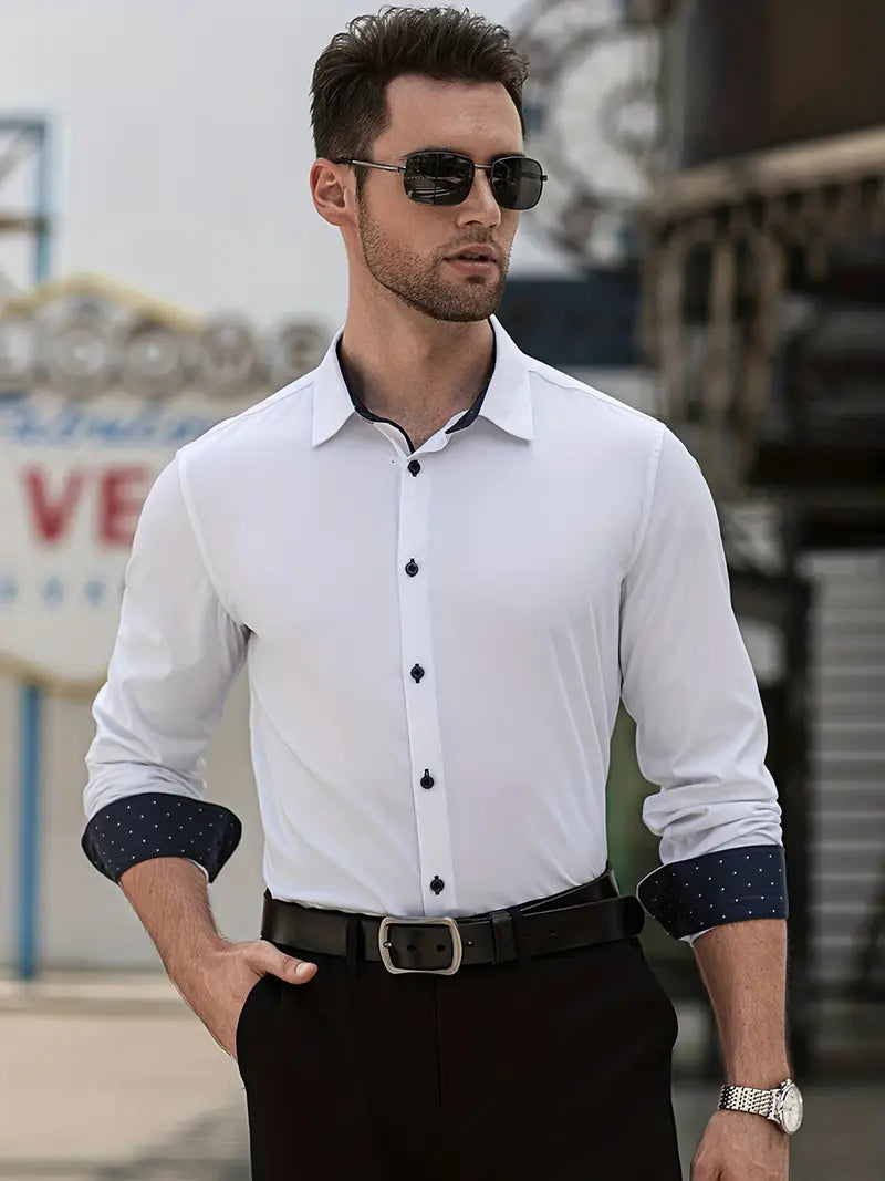 lars | slim fit businessoverhemd met contrastdetails wit