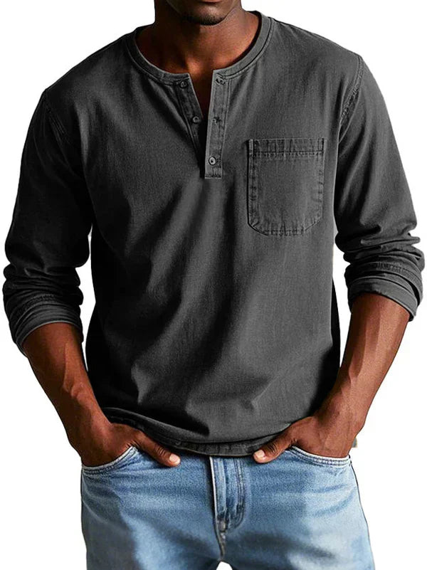sem | langarm henley shirt relaxed fit zwart