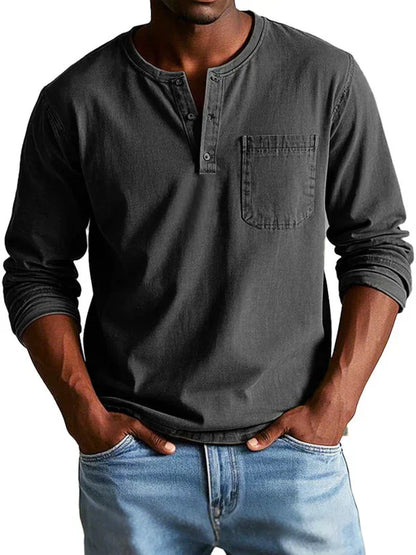sem | langarm henley shirt relaxed fit zwart
