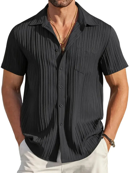 sem | korte mouw plissé shirt zwart