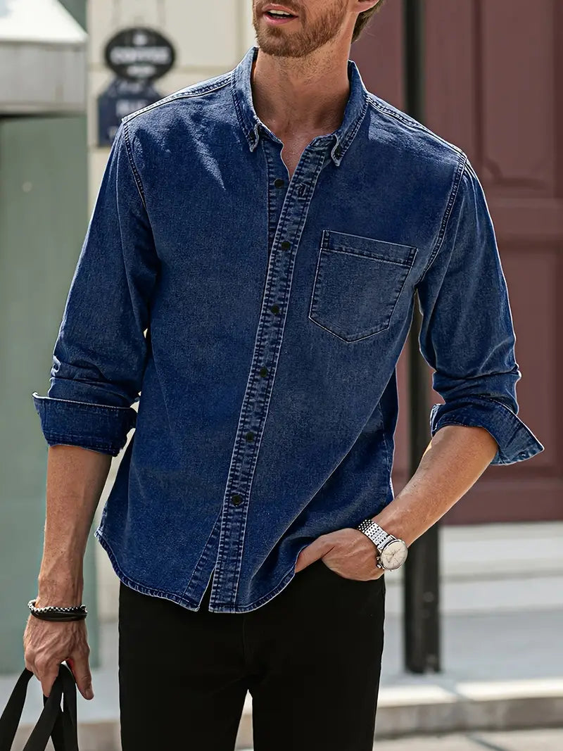 daan | casual denim shirt met lange mouwen blauw