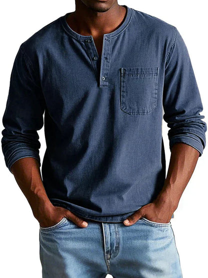 sem | langarm henley shirt relaxed fit marineblauw