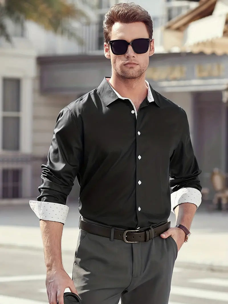 lars | slim fit businessoverhemd met contrastdetails zwart