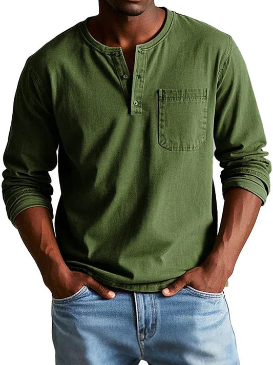 sem | langarm henley shirt relaxed fit legergroen