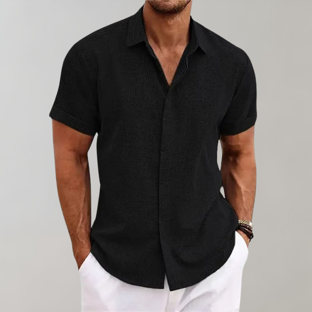 daan | relaxed fit zomerhemd korte mouwen zwart