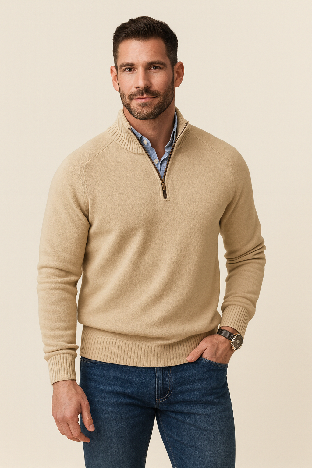lars | kasjmier pullover met rits bruin