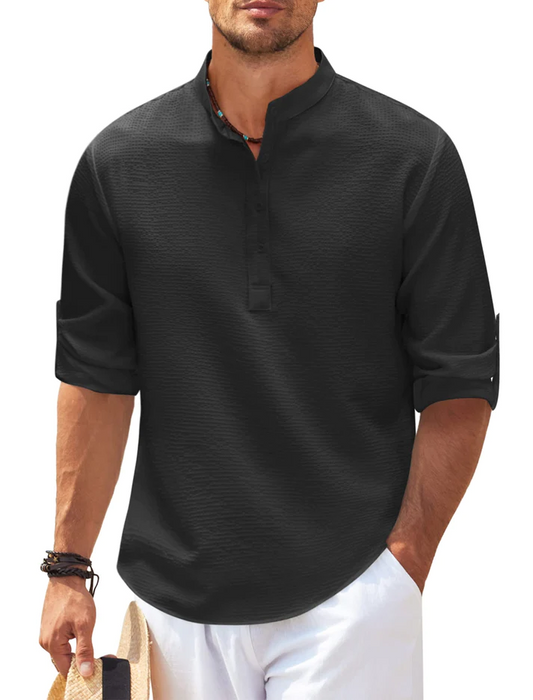 milan | henley-shirt met staande kraag zwart