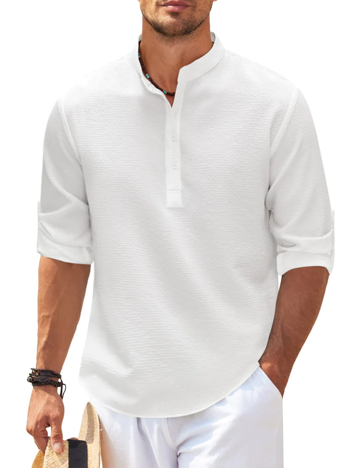 milan | henley-shirt met staande kraag wit