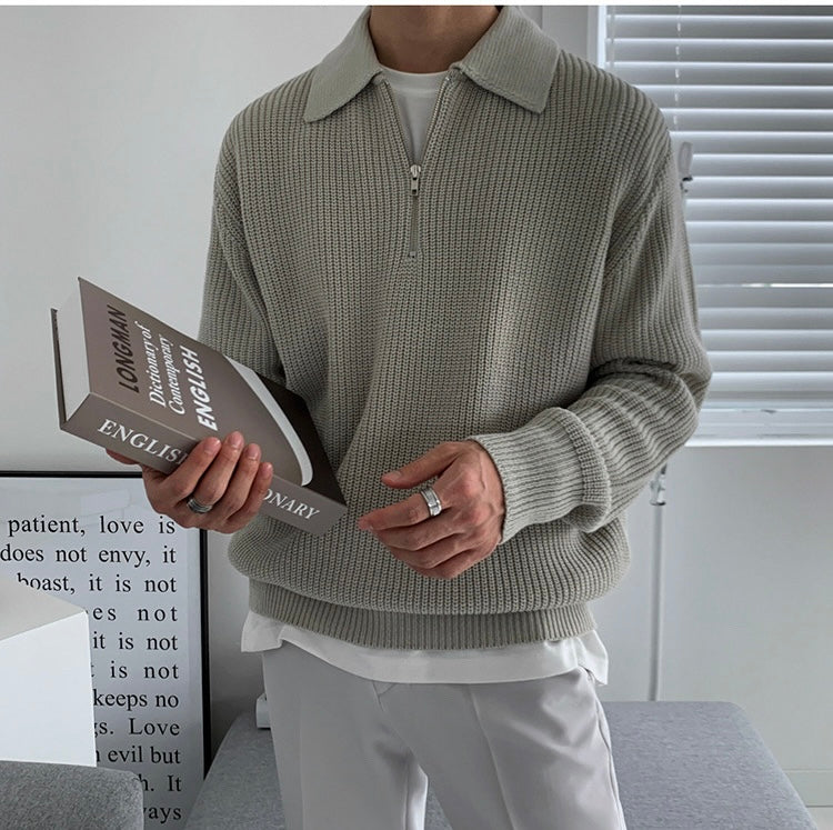 lars | old money zipped sweater grijs