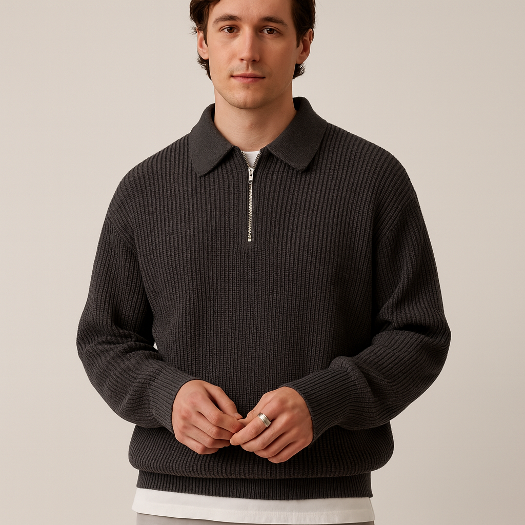 lars | old money zipped sweater zwart