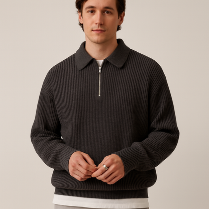 lars | old money zipped sweater zwart