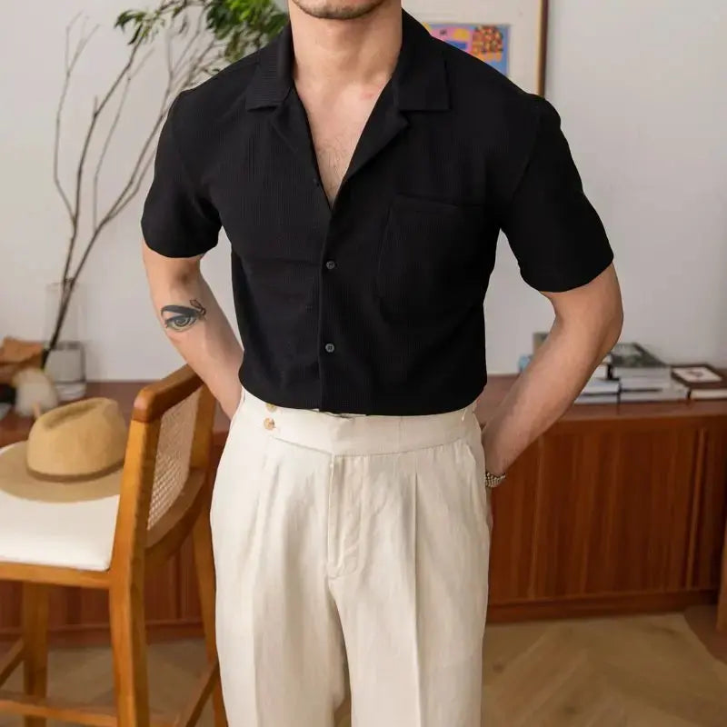 daan | relaxed fit zomerhemd korte mouwen zwart