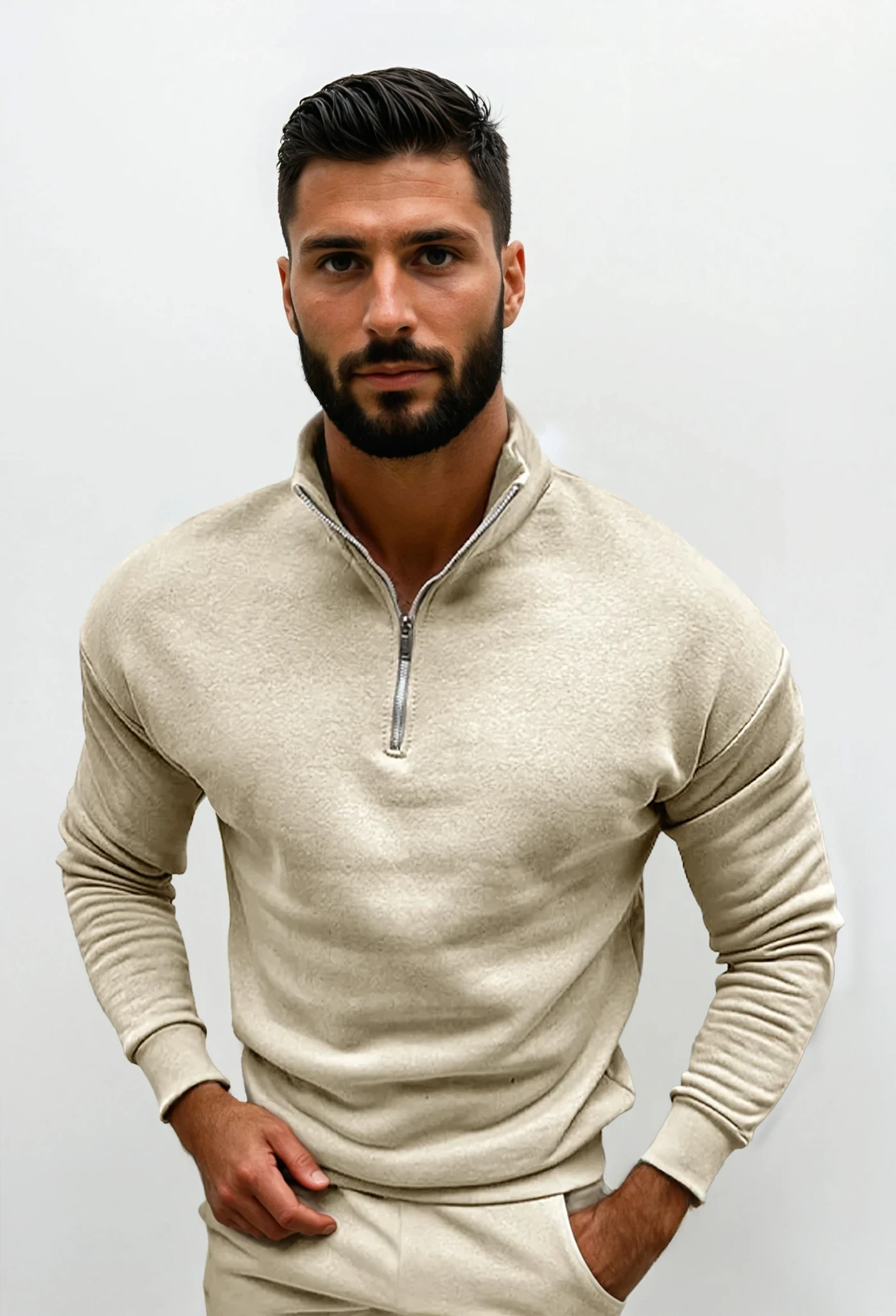 milan | heren half-zip trui champagne