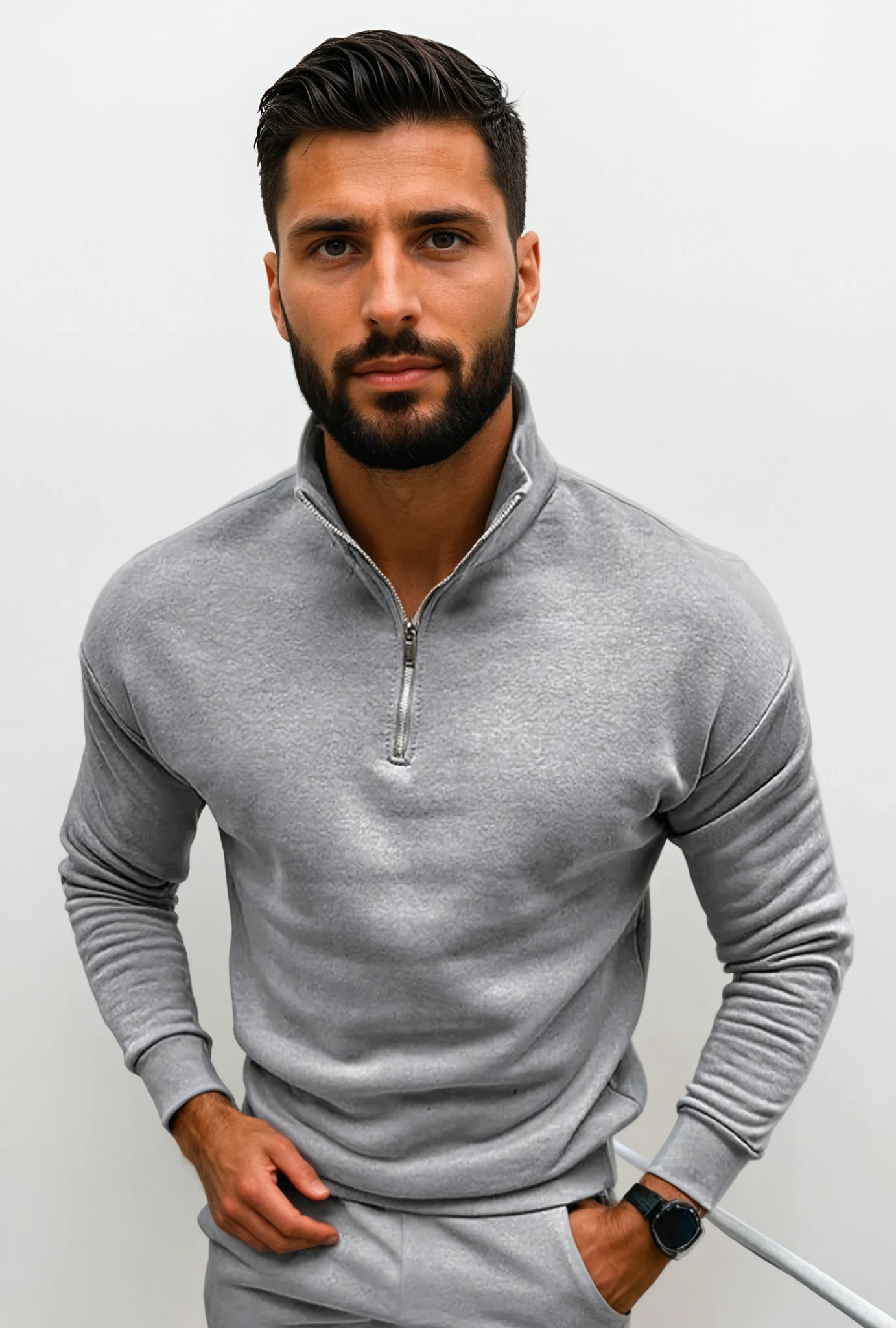 milan | heren half-zip trui lichtgrijs