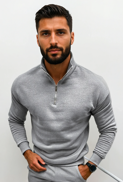 milan | heren half-zip trui lichtgrijs