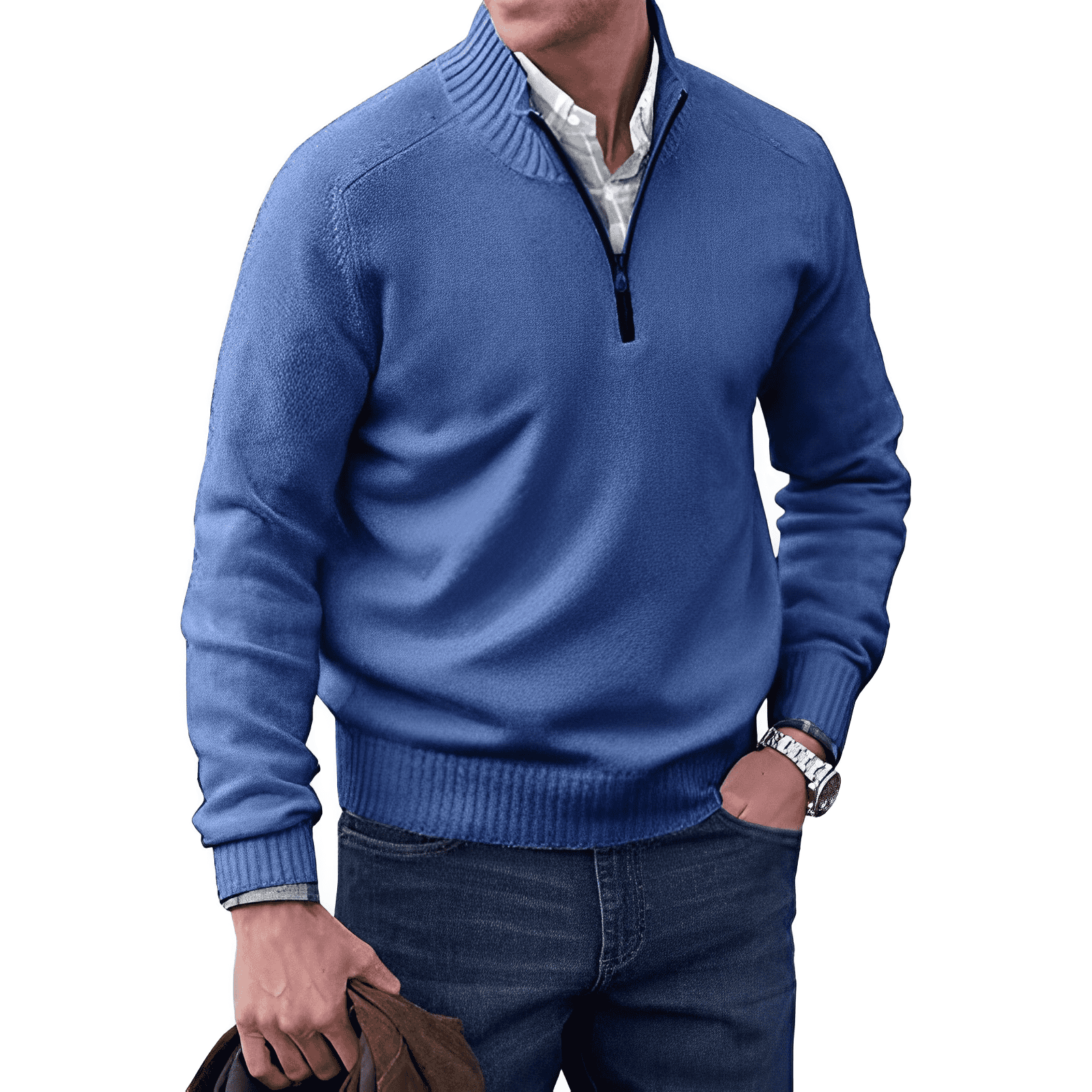 lars | kasjmier pullover met rits blauw