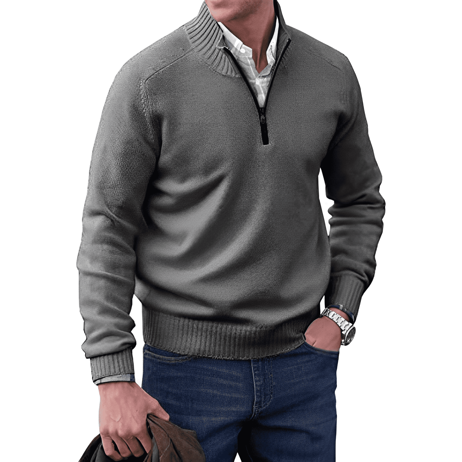 lars | kasjmier pullover met rits donkergrijs