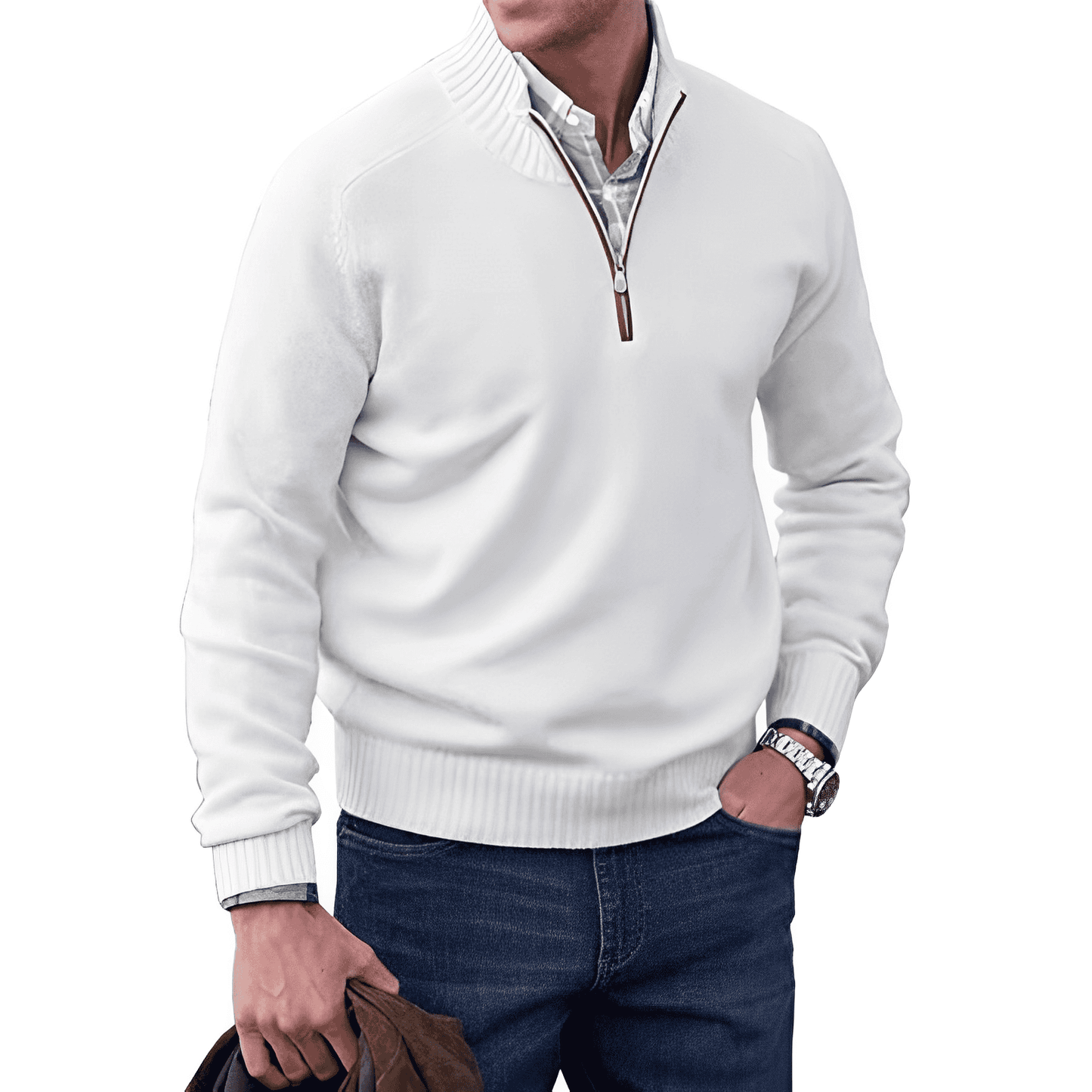 lars | kasjmier pullover met rits wit