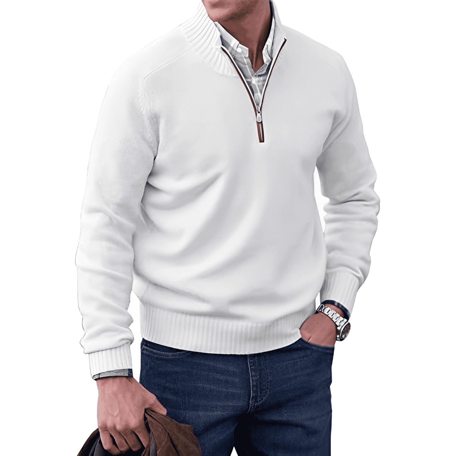 lars | kasjmier pullover met rits wit