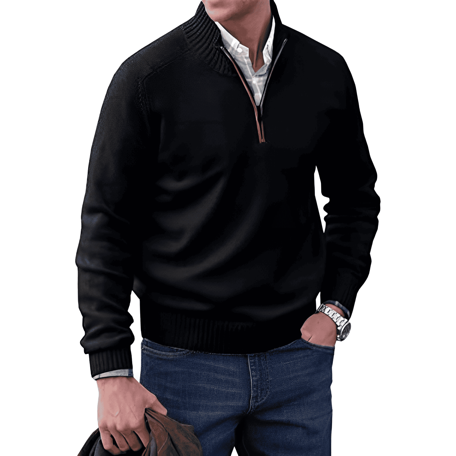 lars | kasjmier pullover met rits zwart