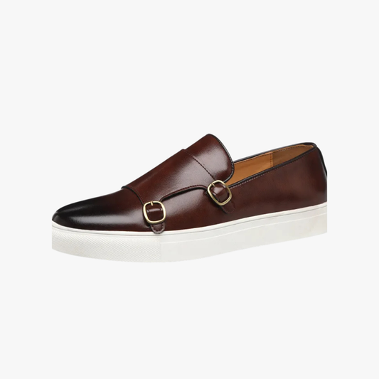 luuk | heren double monk loafers met gesp bruin