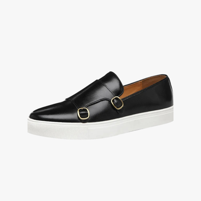 luuk | heren double monk loafers met gesp zwart