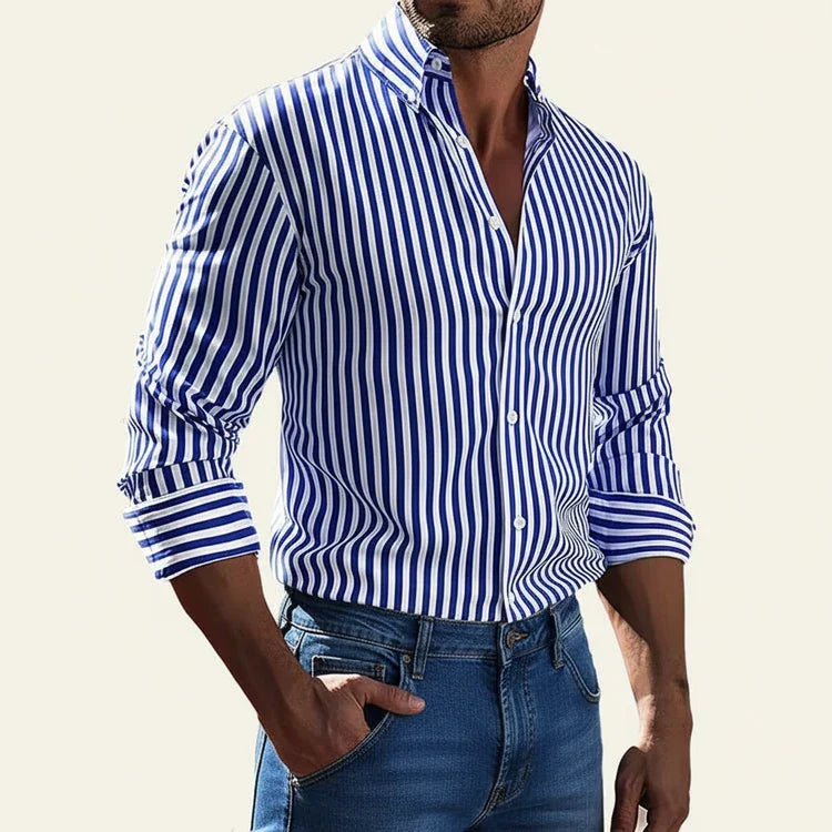 lars | heren overhemd met verticale strepen blauw