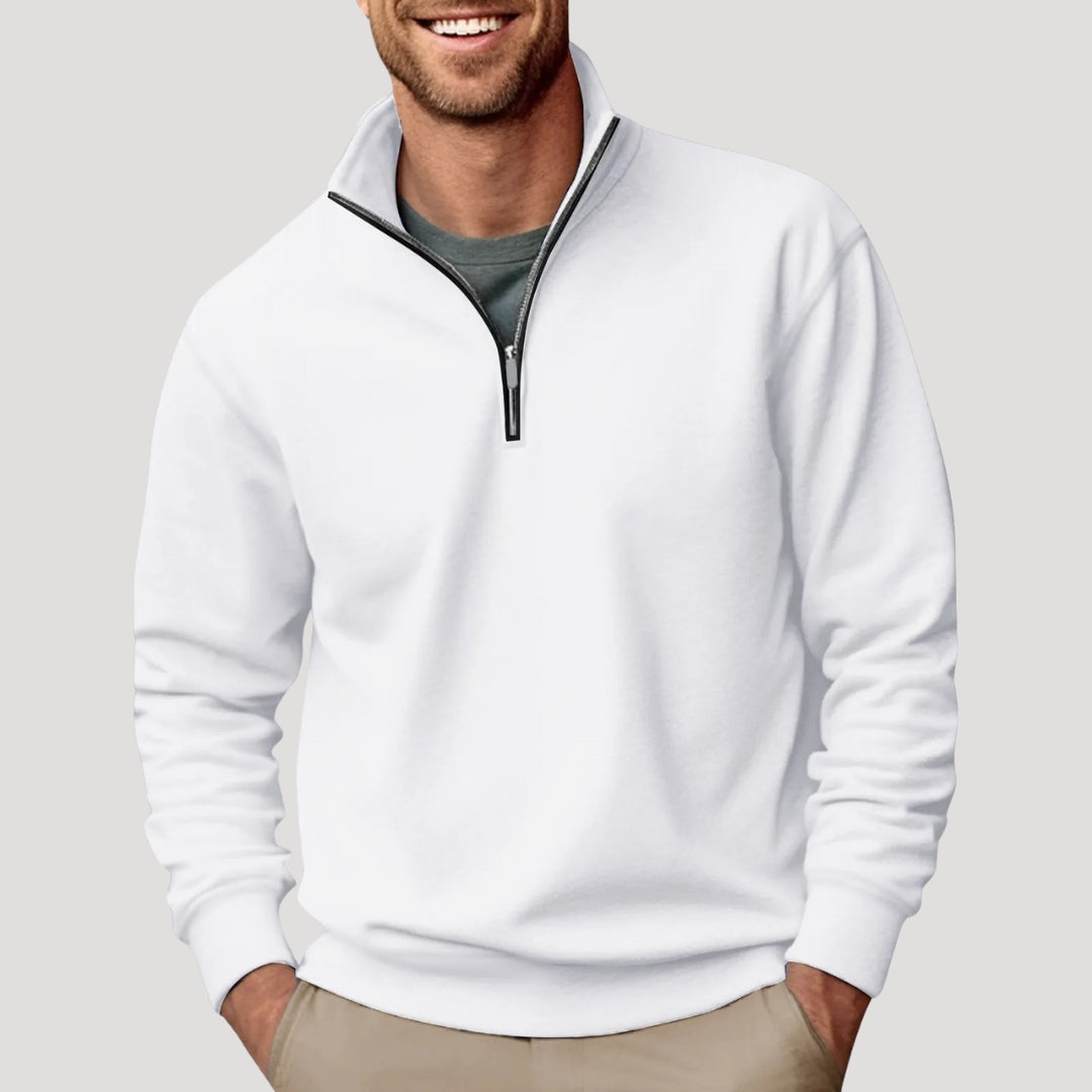 lars | heren sweatshirt met halve rits wit