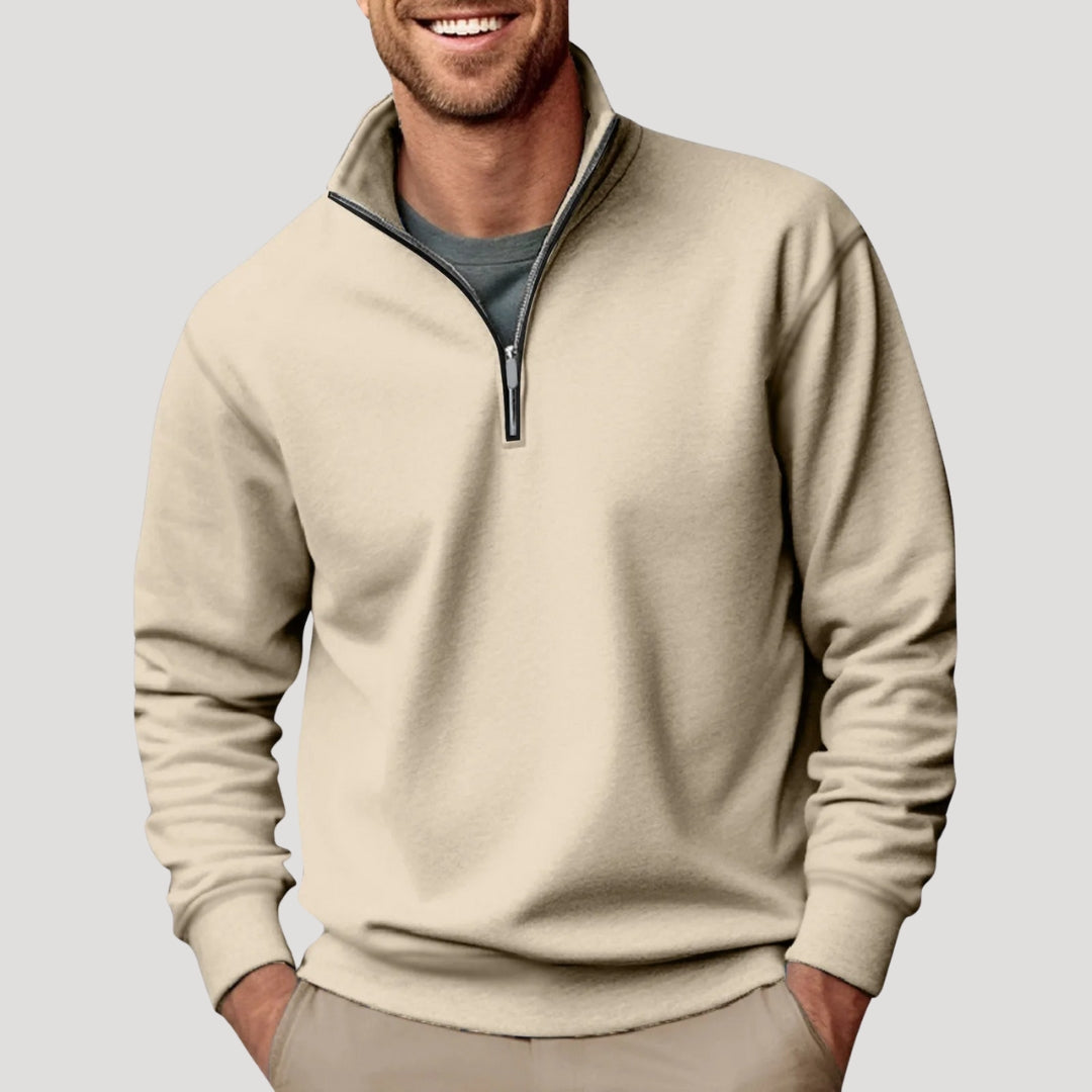 lars | heren sweatshirt met halve rits beige