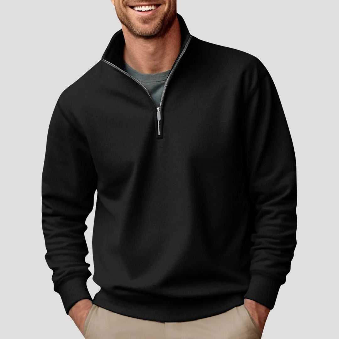 lars | heren sweatshirt met halve rits zwart