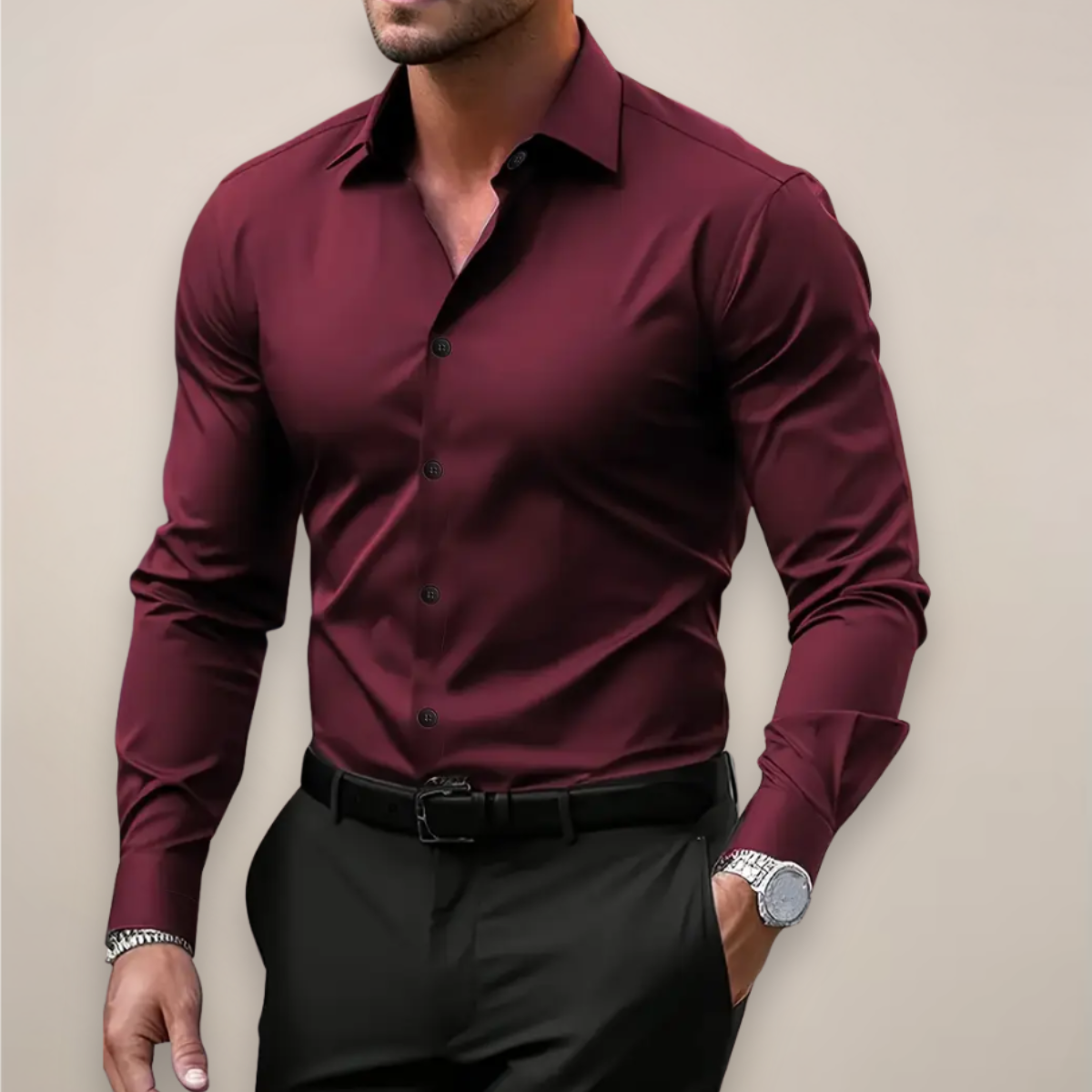 lars | slim fit lente overhemd wijnrood