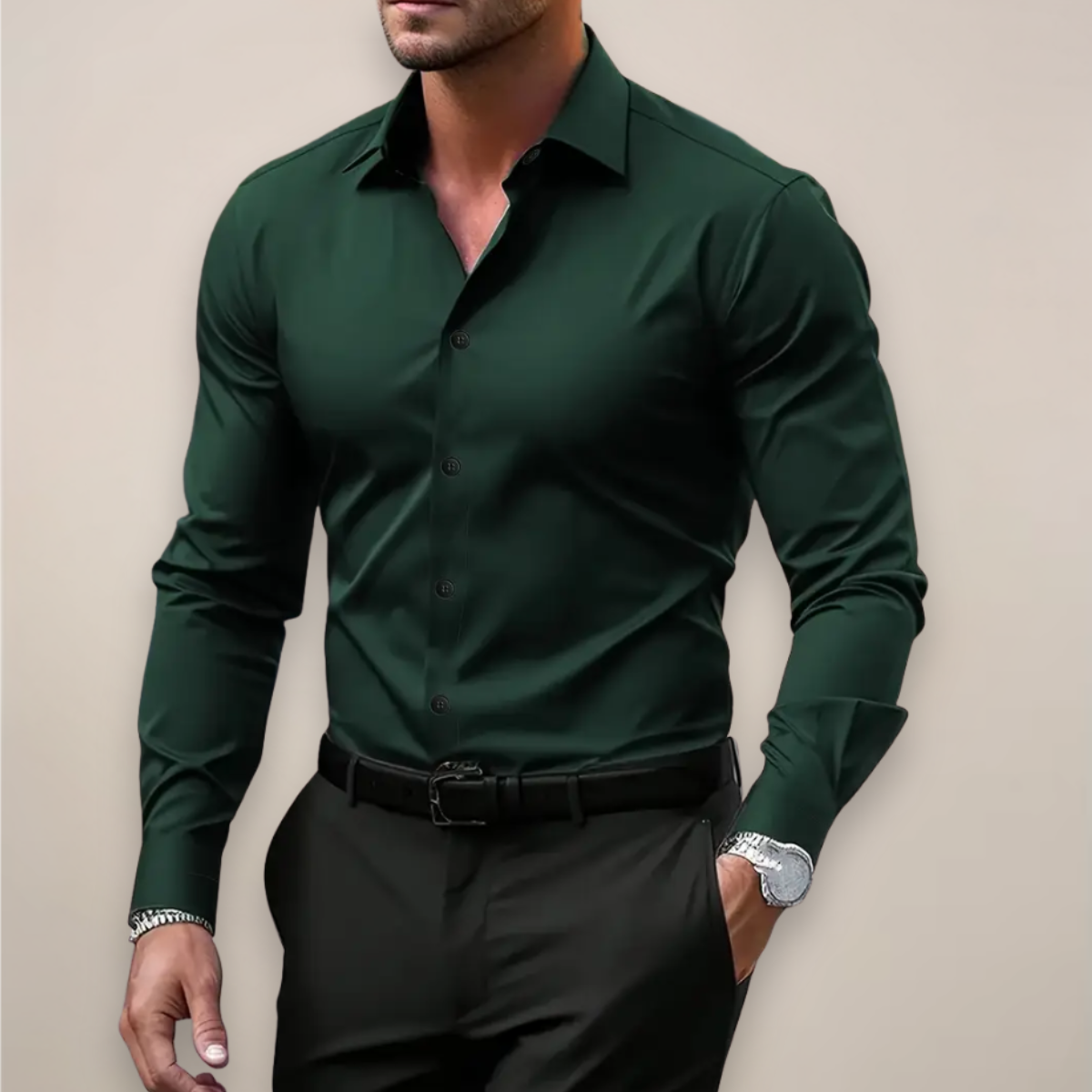 lars | slim fit lente overhemd donkergroen