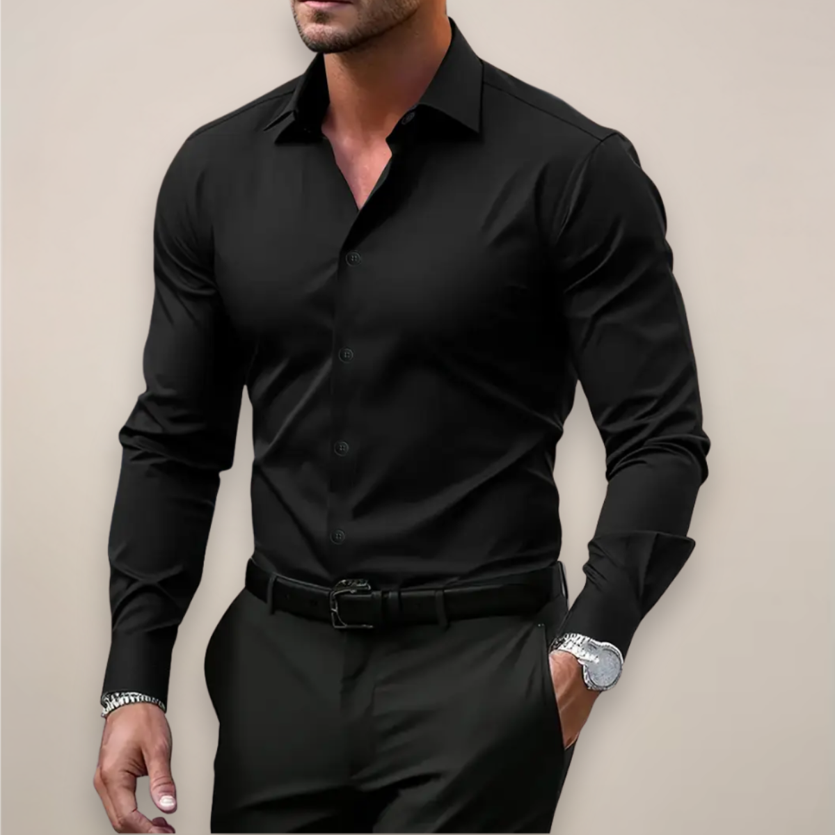 lars | slim fit lente overhemd zwart