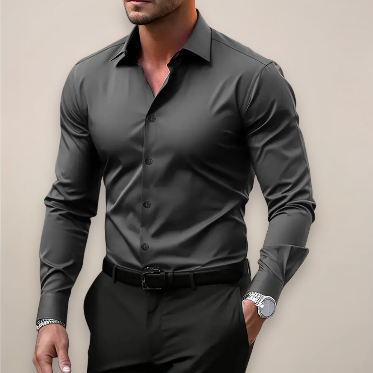 lars | slim fit lente overhemd donkergrijs