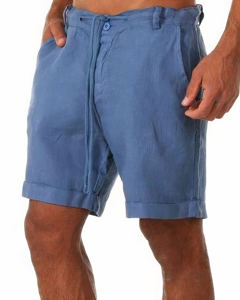 daan | heren linnen korte broek blauw
