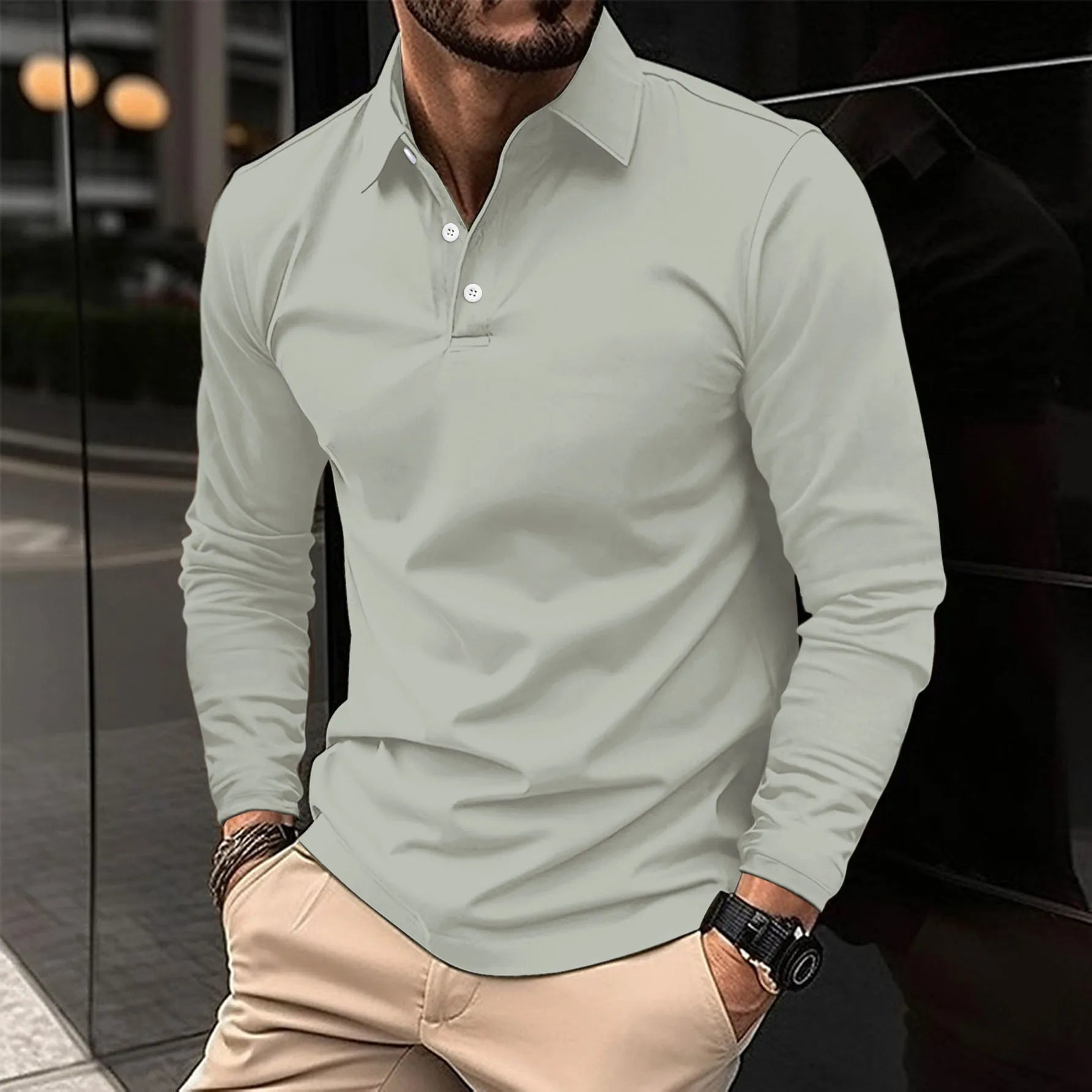 lars | klassiek langarm poloshirt grijs