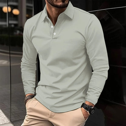 lars | klassiek langarm poloshirt grijs