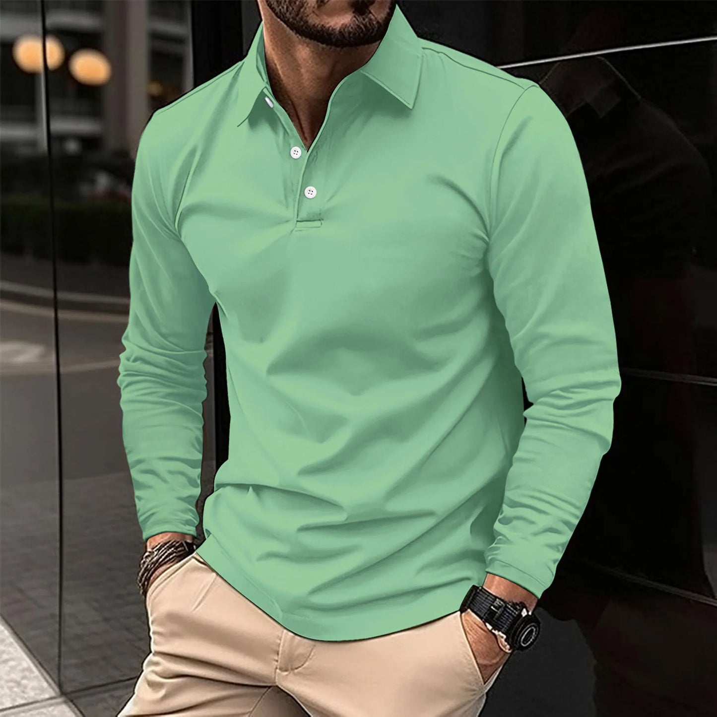 lars | klassiek langarm poloshirt groen